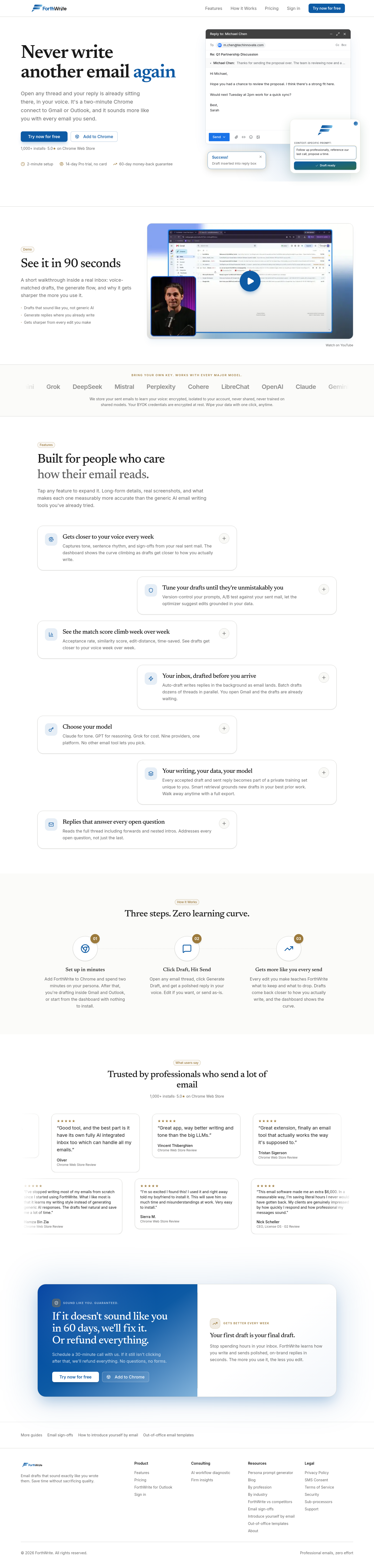 Nav section of forthwrite.ai
