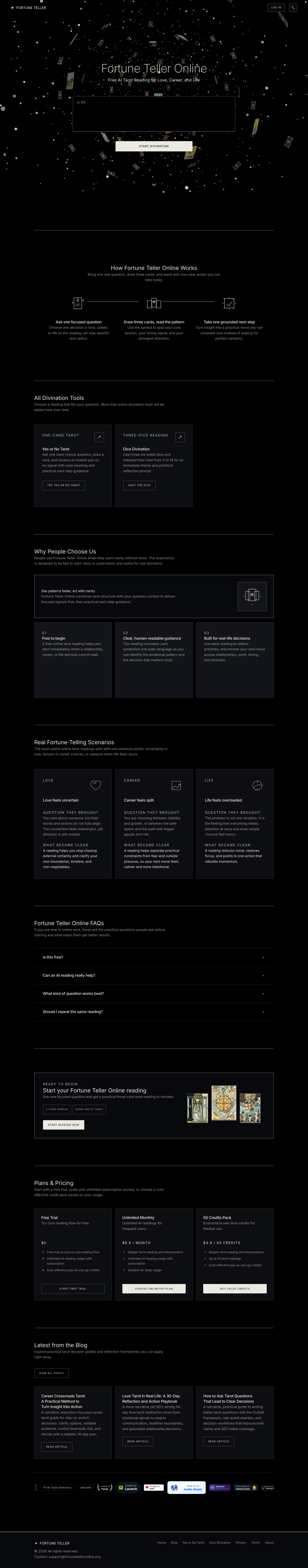 FAQ section of fortunetelleronline.org