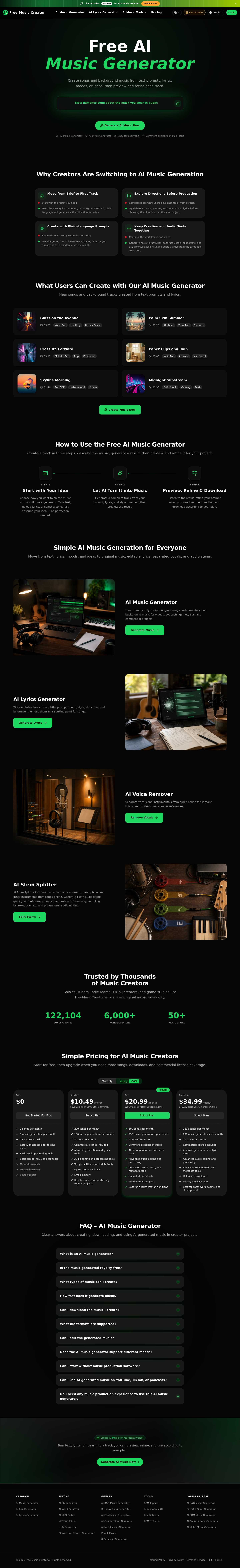 Nav section of freemusiccreator.ai