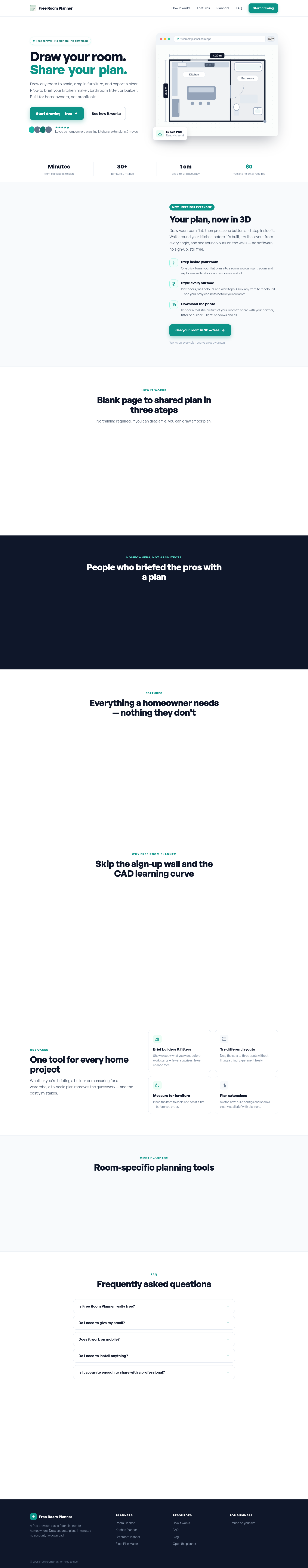 Nav section of freeroomplanner.com