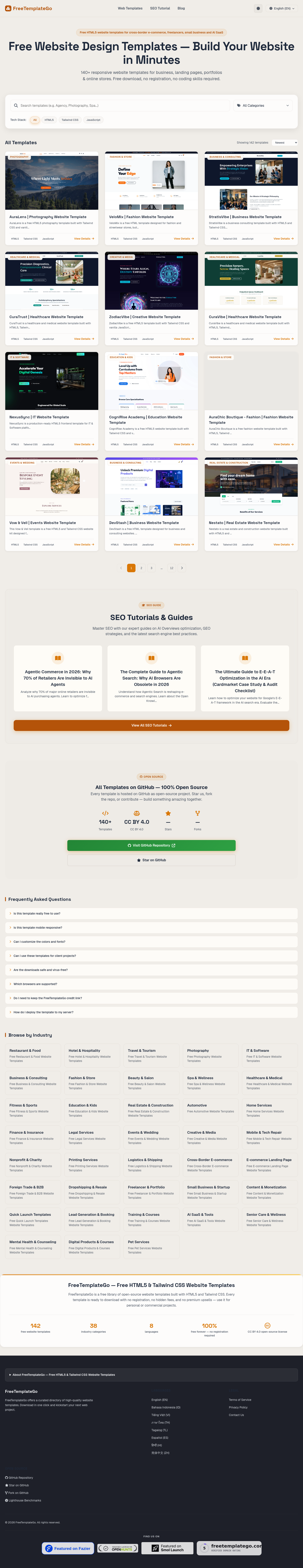 Nav section of freetemplatego.com