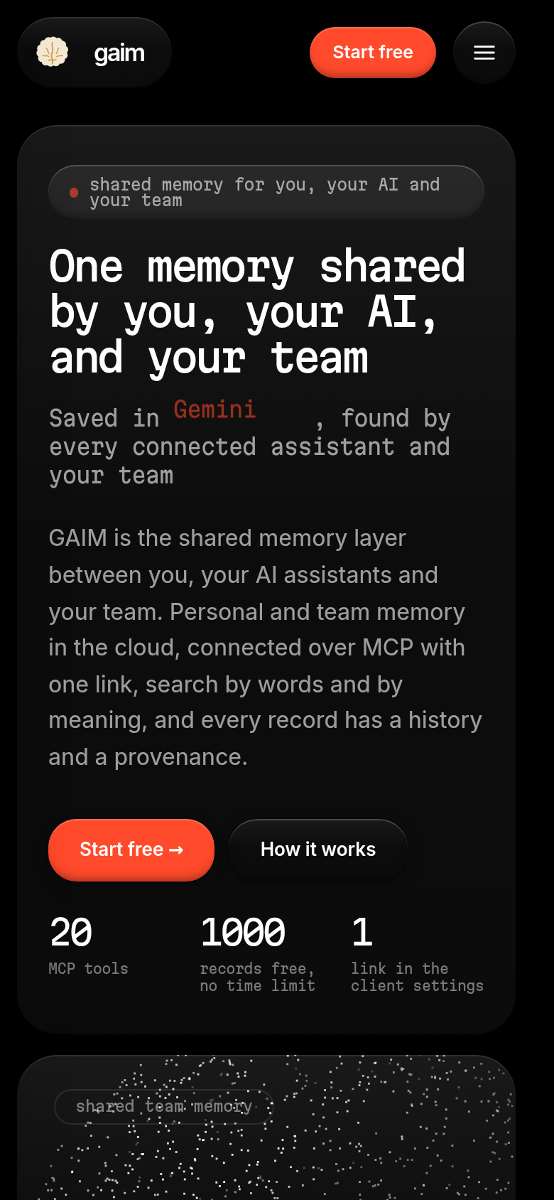 gaim.tech mobile capture of the first page
