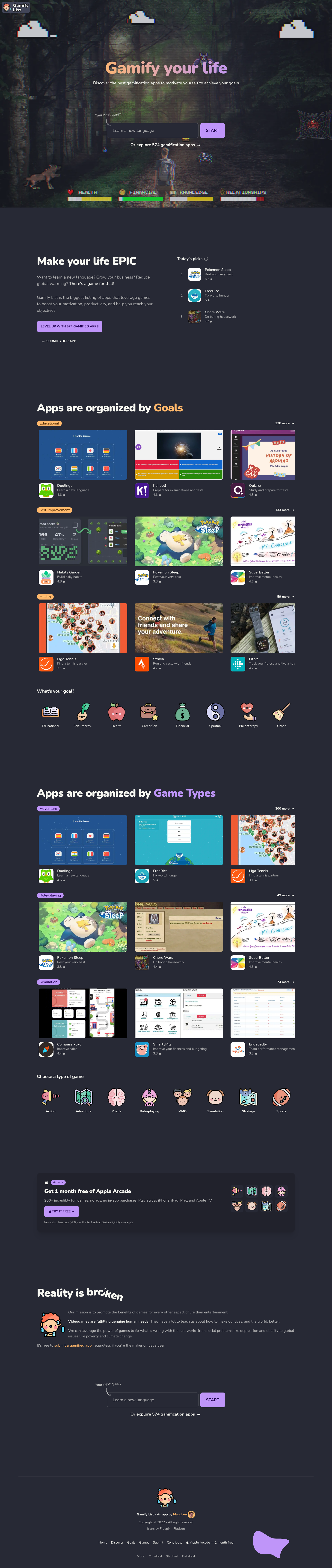 Footer section of gamifylist.com