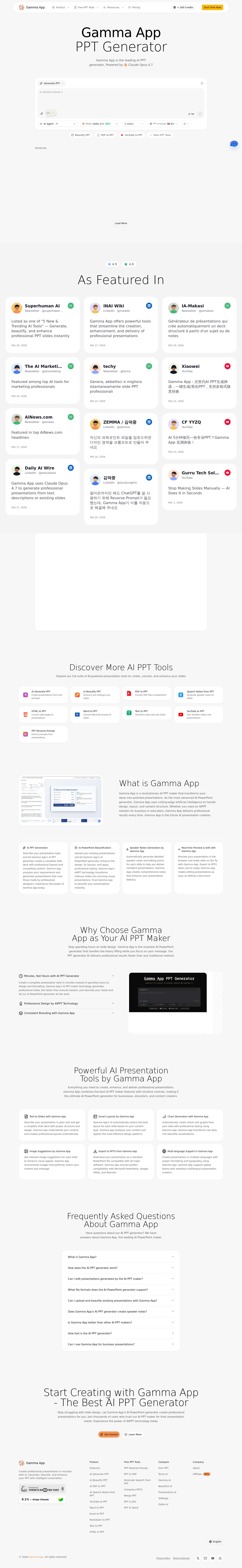 Hero section of gammaapp.ai
