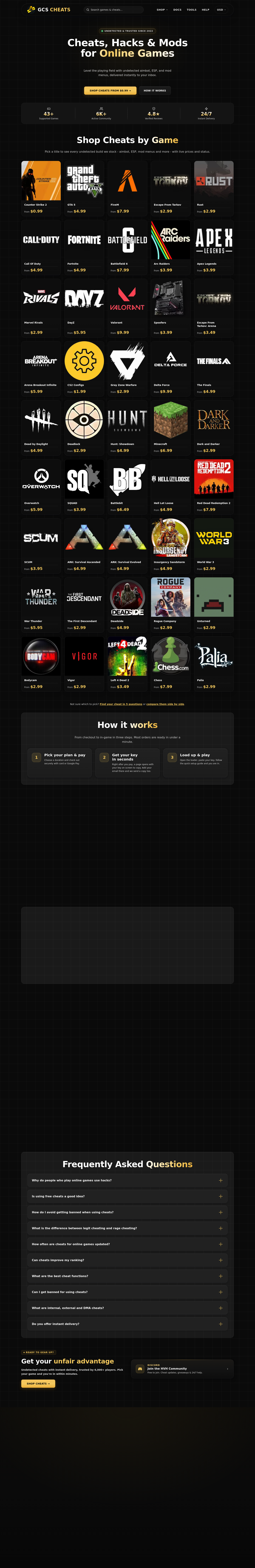 Nav section of gcscheats.com