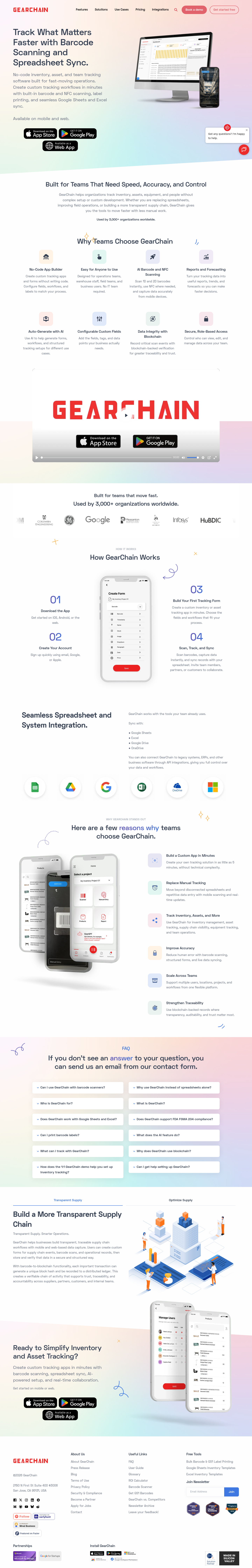 Nav section of gearchain.io
