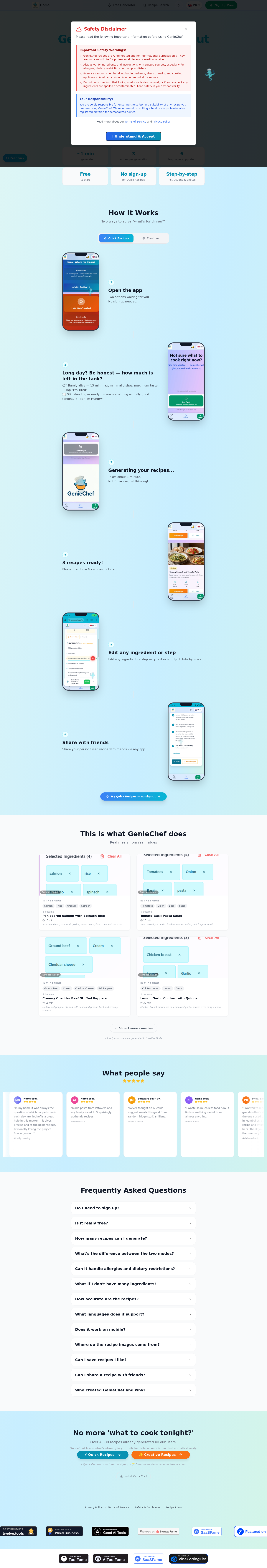 Nav section of geniechef.app