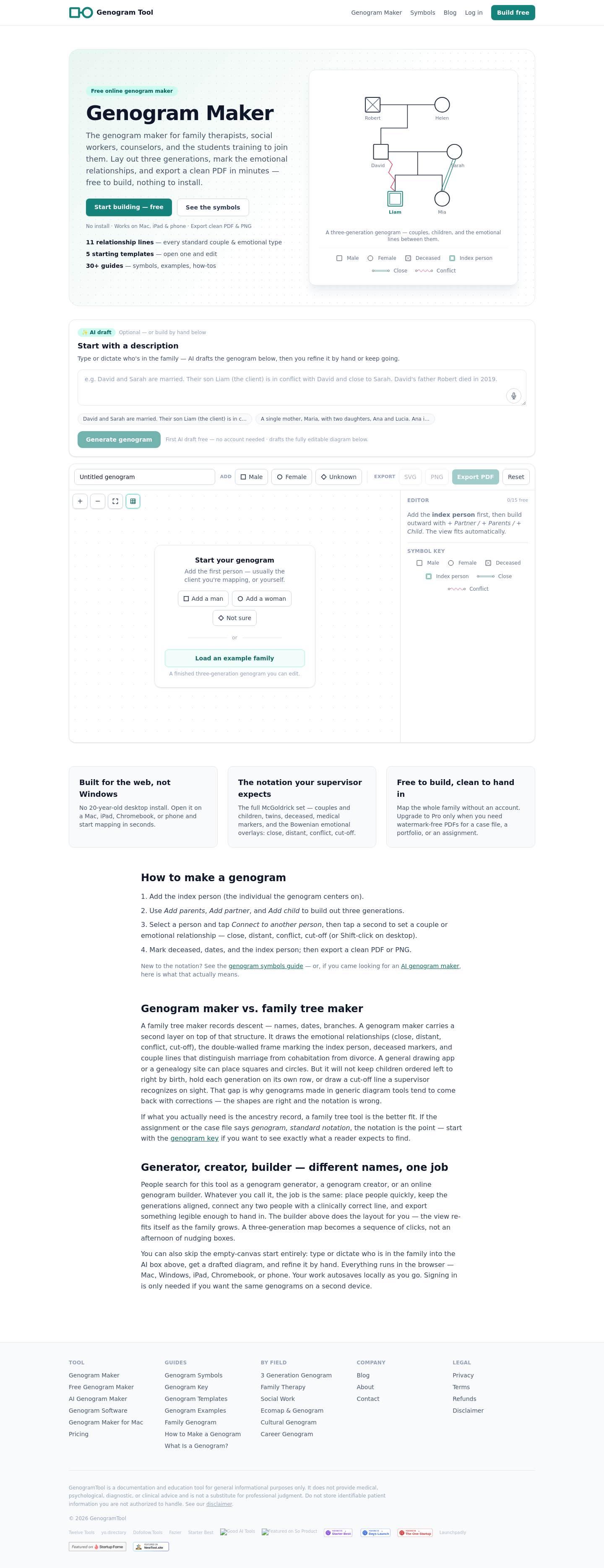 genogramtool.com — Hero + Features