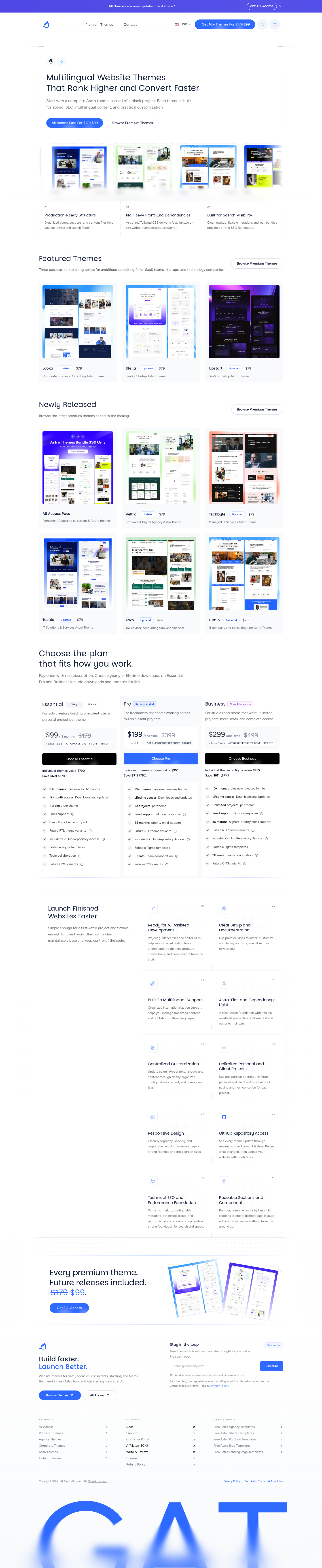 Nav section of getastrothemes.com