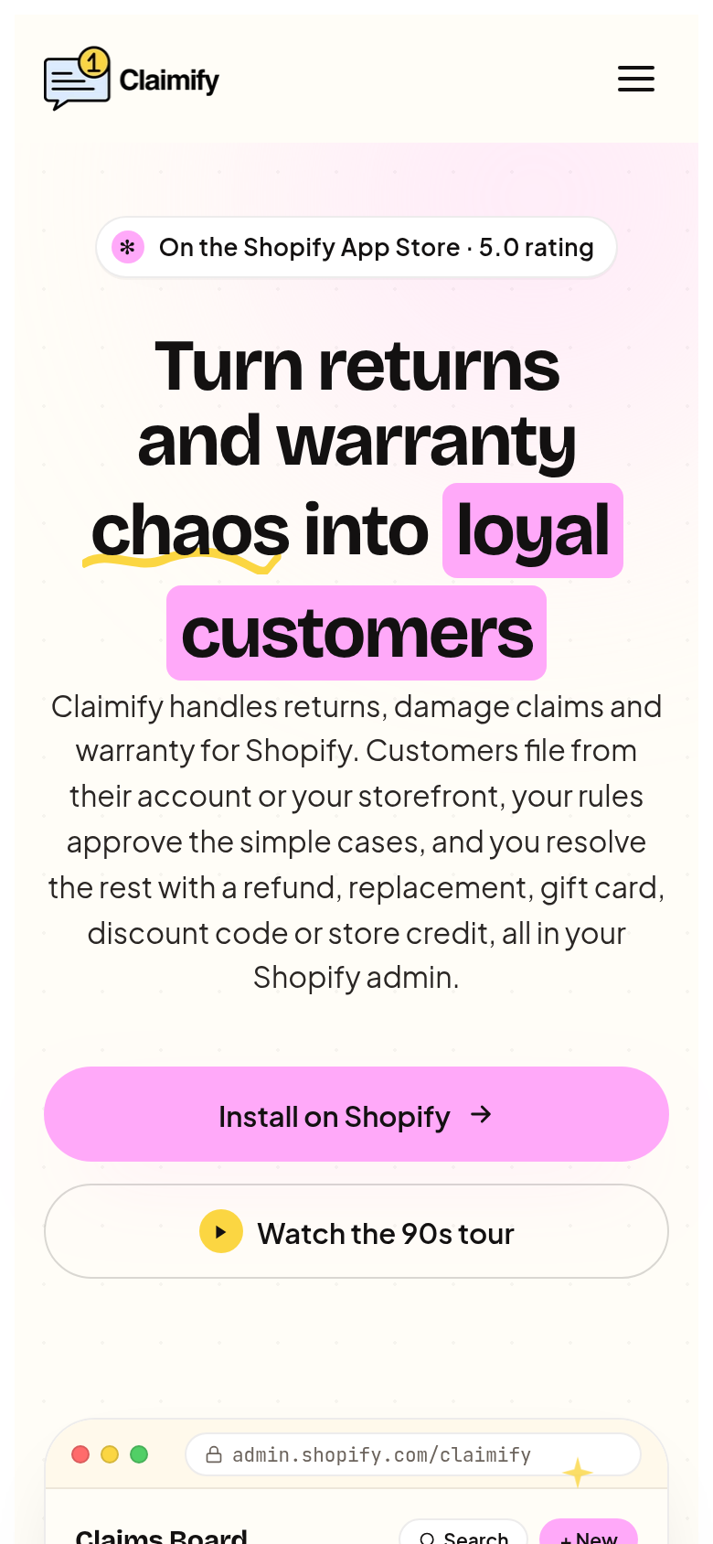getclaimify.com mobile capture of the first page