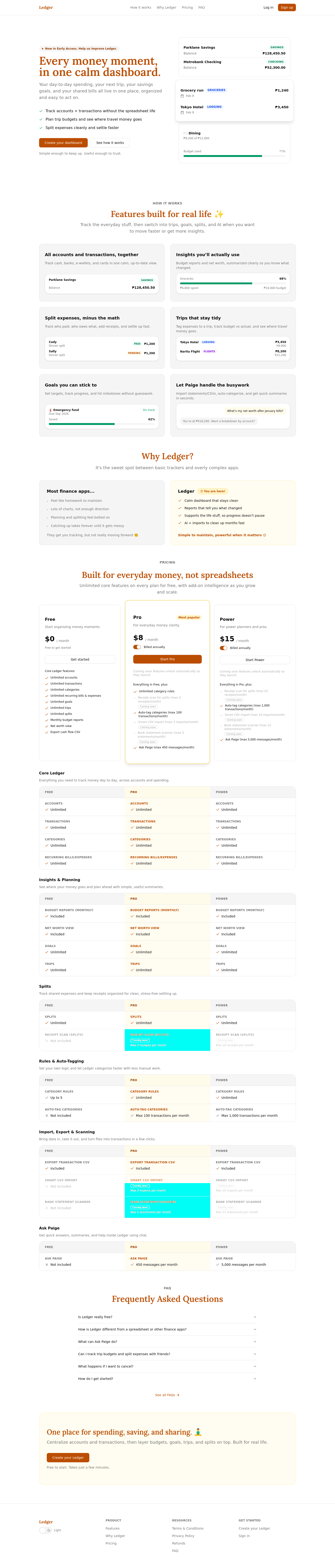 Nav section of getledger.app