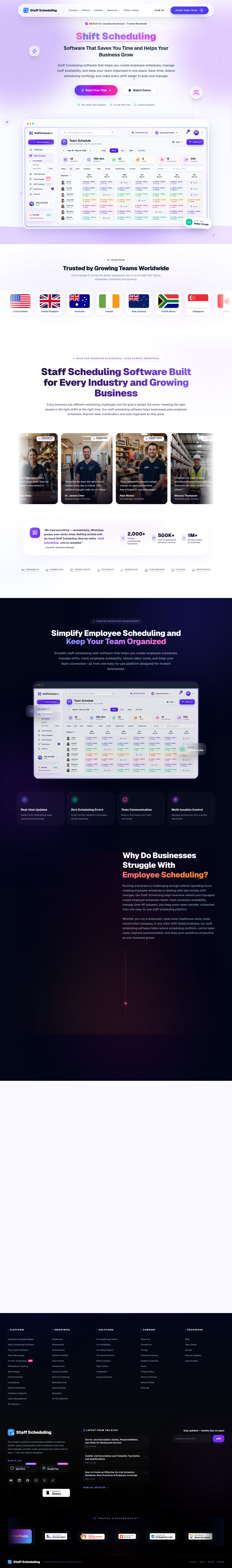 Nav section of getstaffscheduling.ca