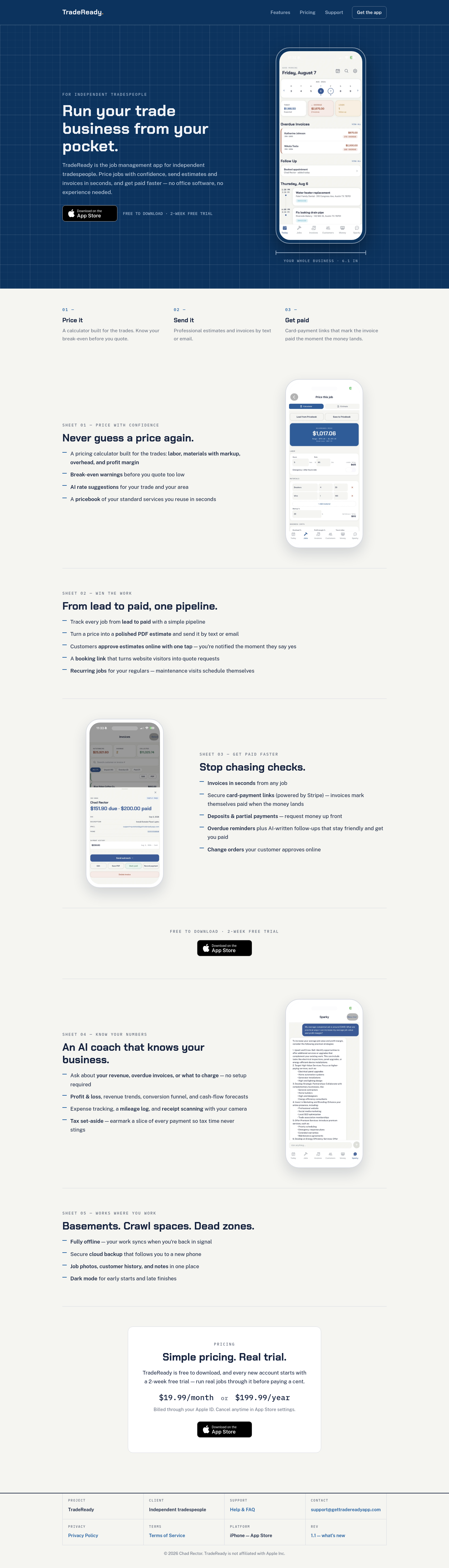 Nav section of gettradereadyapp.com