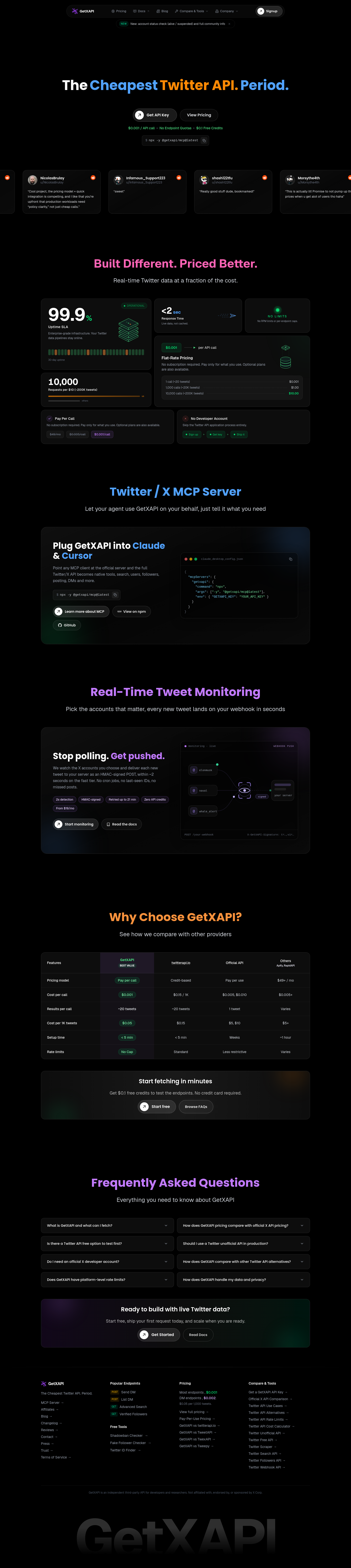 Nav section of getxapi.com