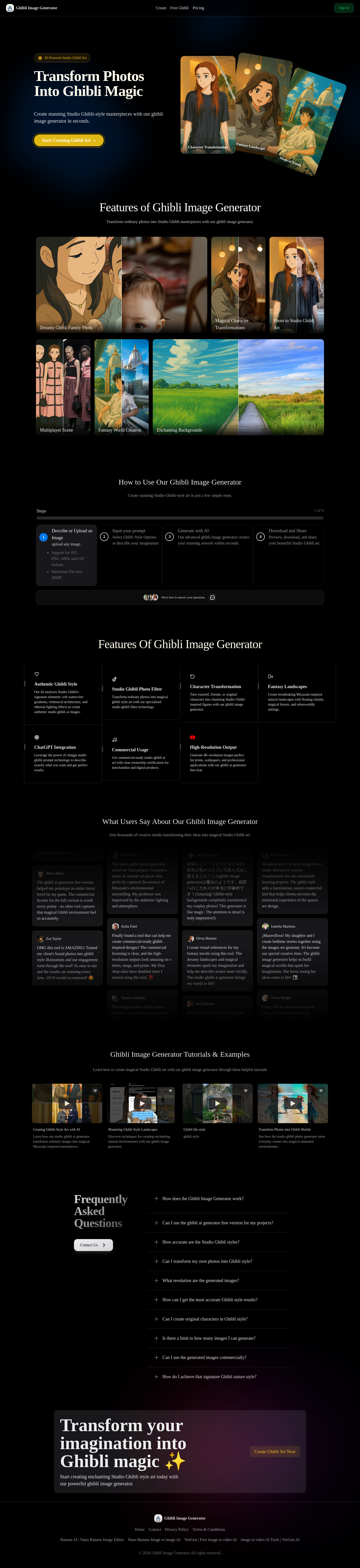 Nav section of ghibliimagegenerator.com