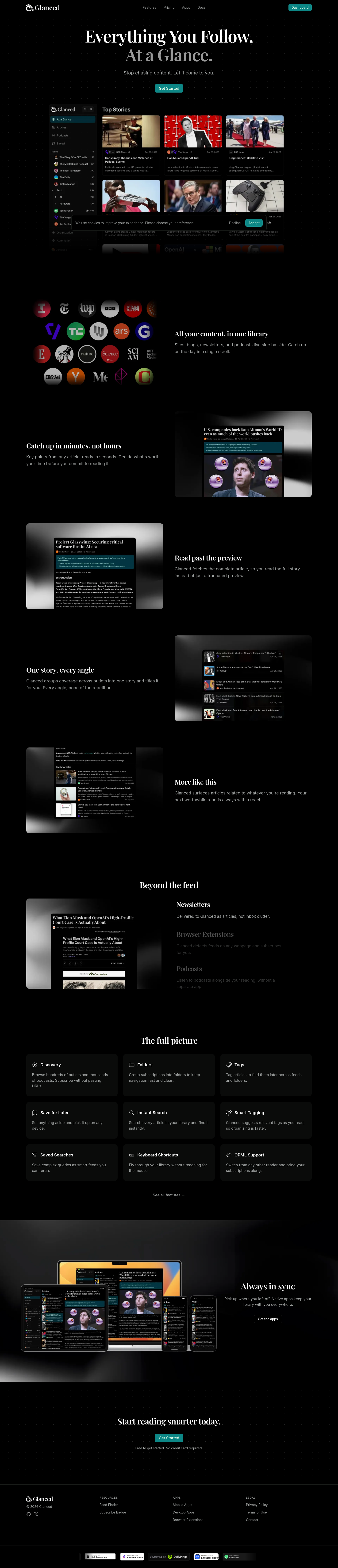 Nav section of glanced.io