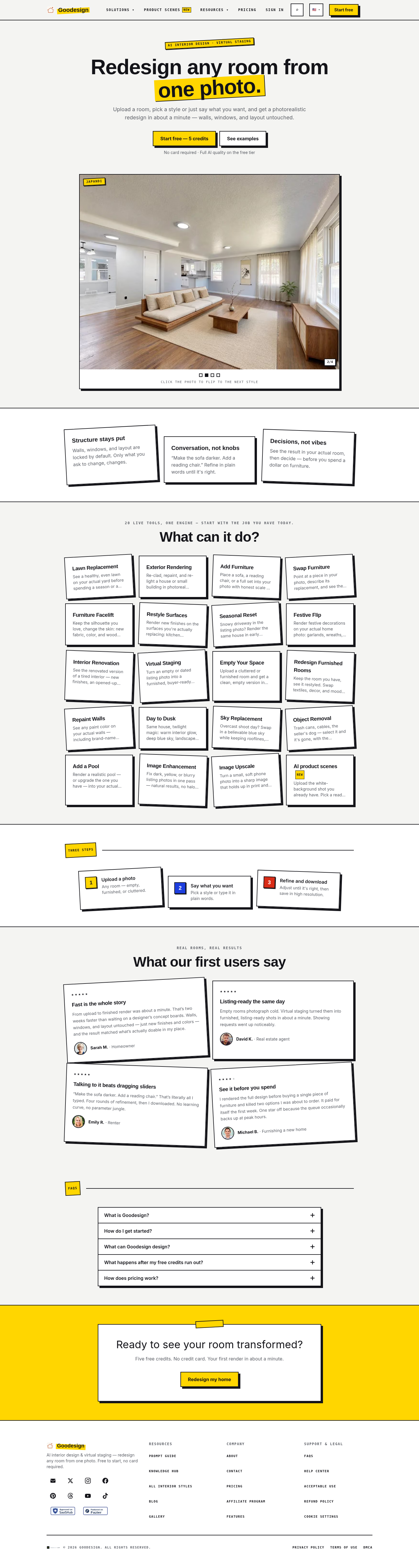 goodesign.io FAQ section, Homepage / Lander