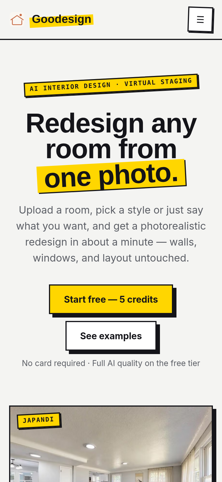goodesign.io mobile capture of the first page