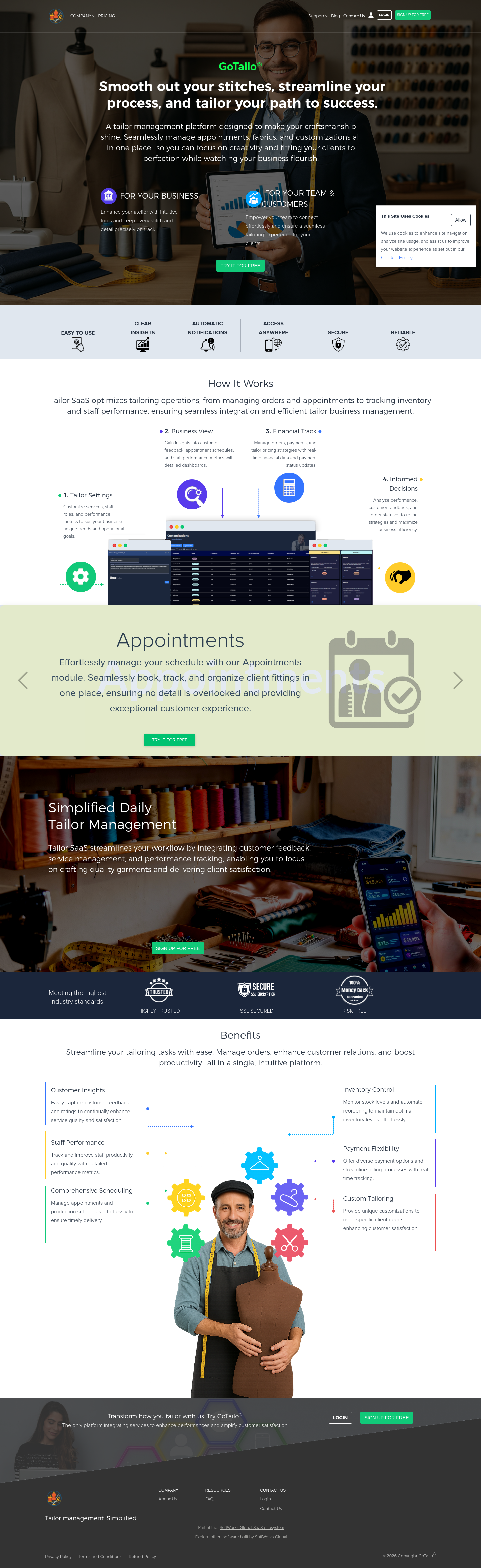 Nav section of gotailo.com