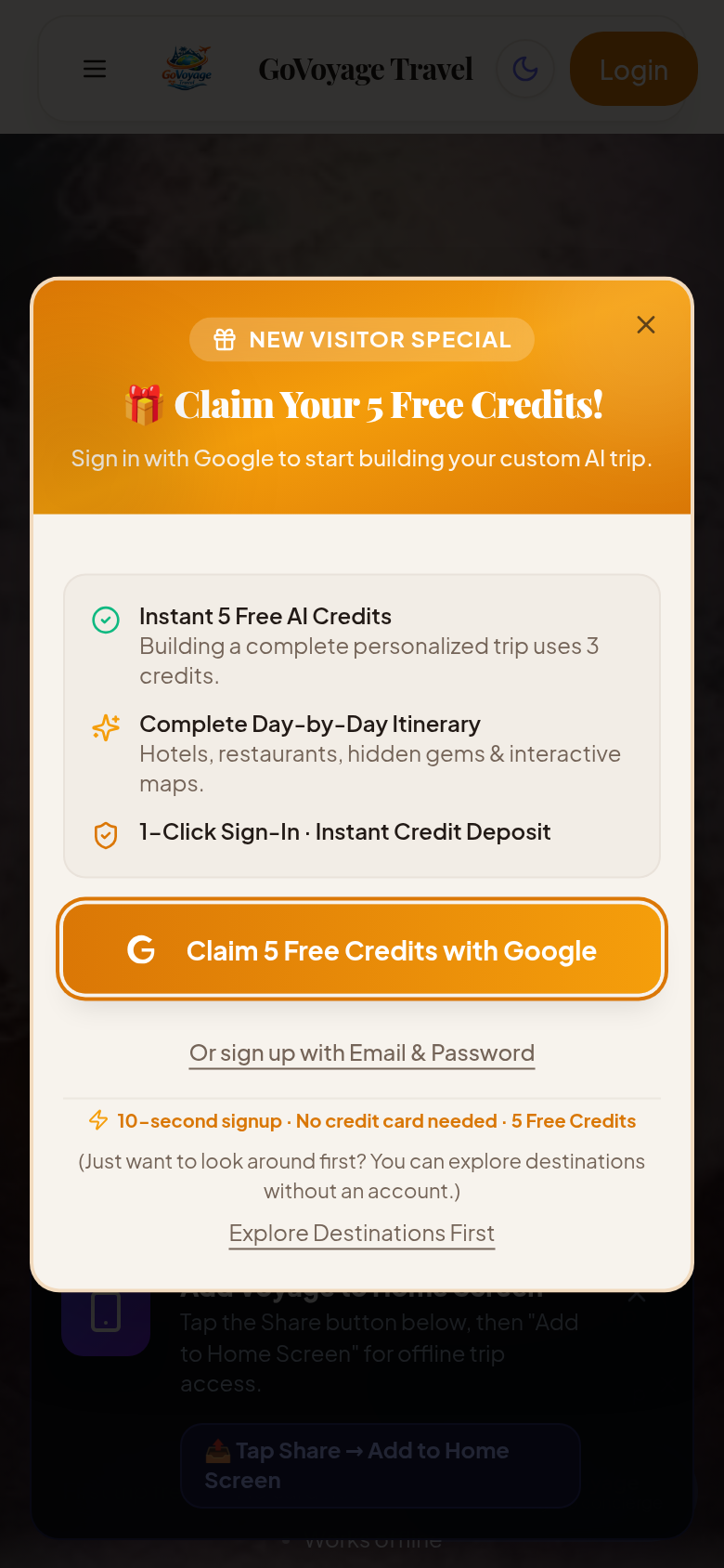 govoyagetravel.com mobile capture of the first page