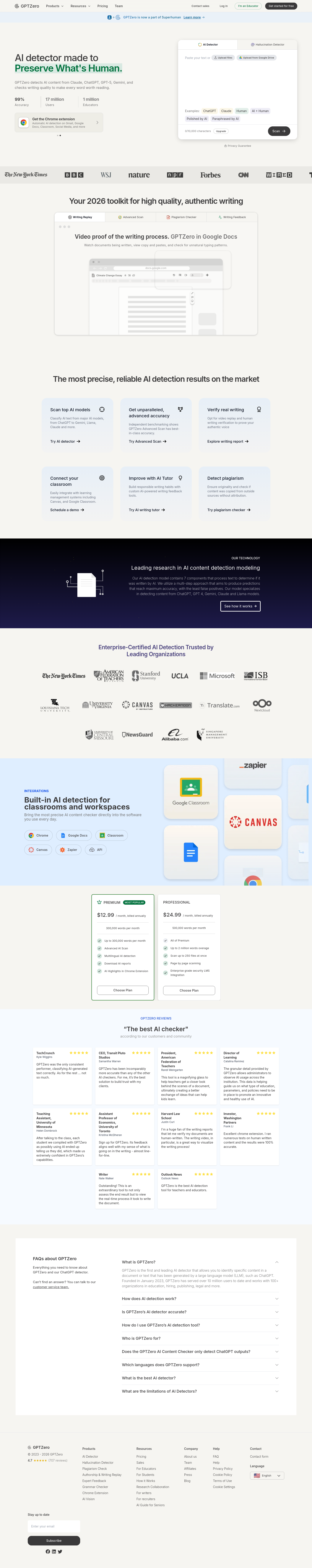 Nav section of gptzero.me