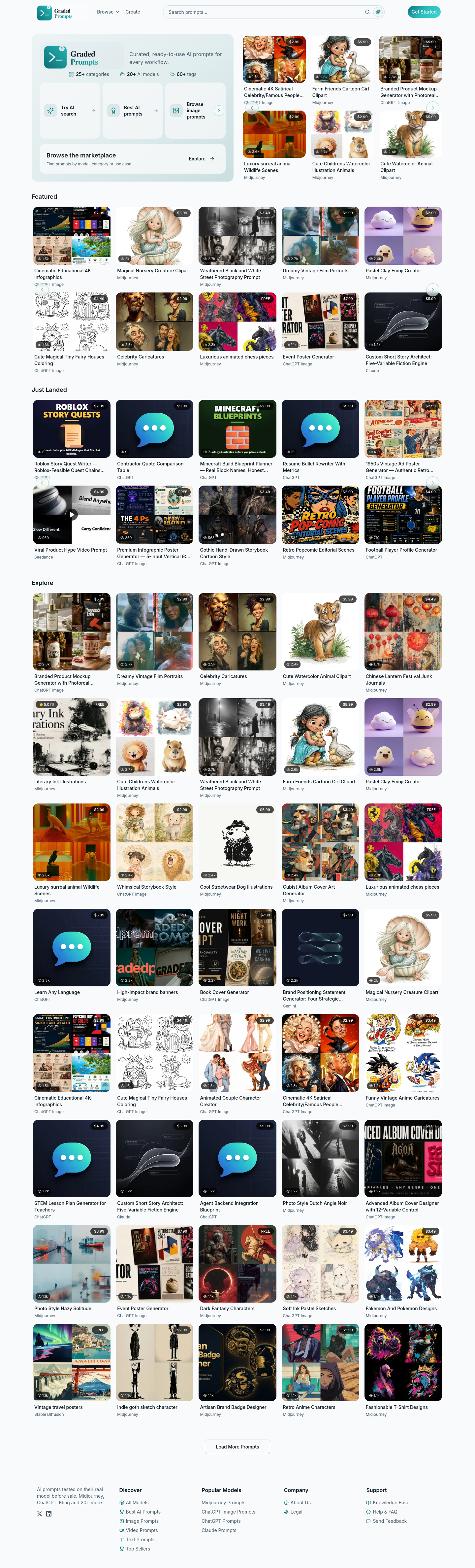 Nav section of gradedprompts.com