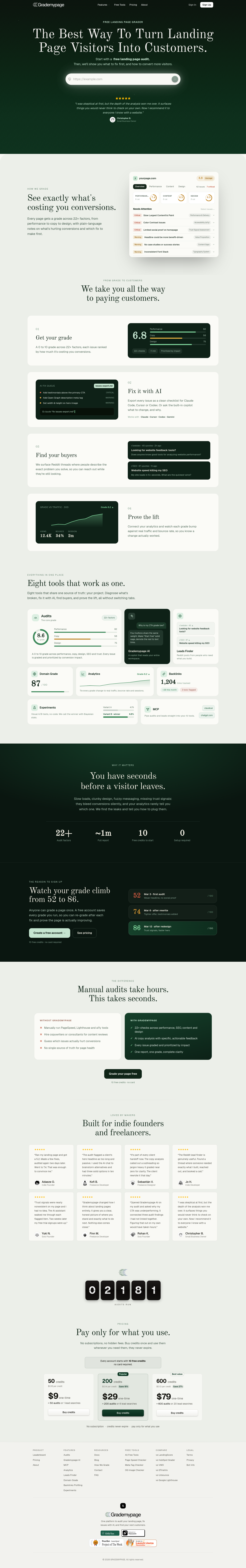 Nav section of grademypage.com