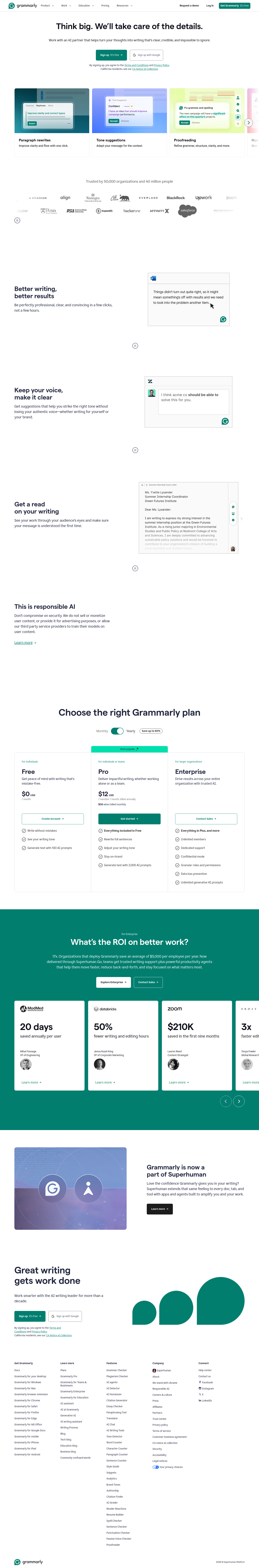 Nav section of grammarly.com