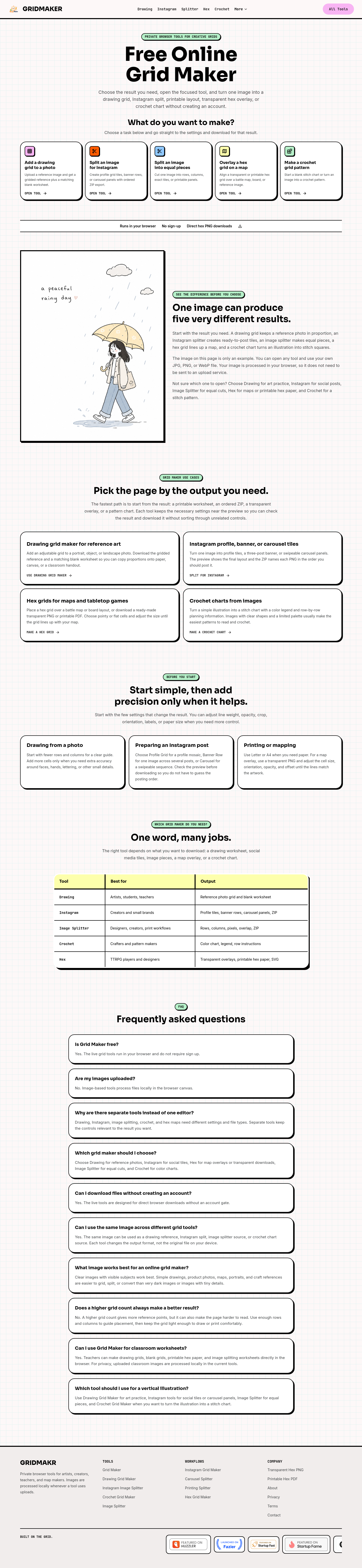 gridmakeronline.com — Hero + Comparison + FAQ