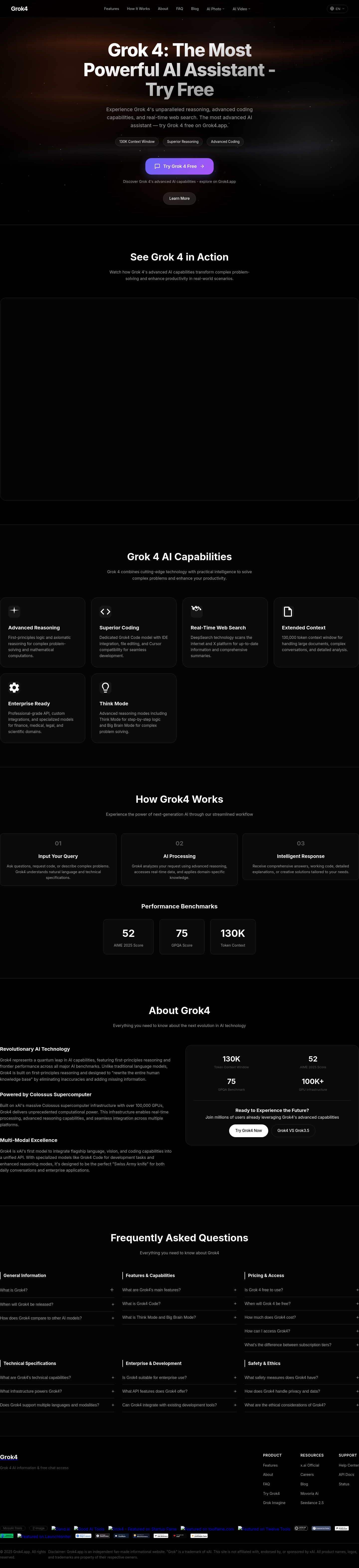 Nav section of grok4.app