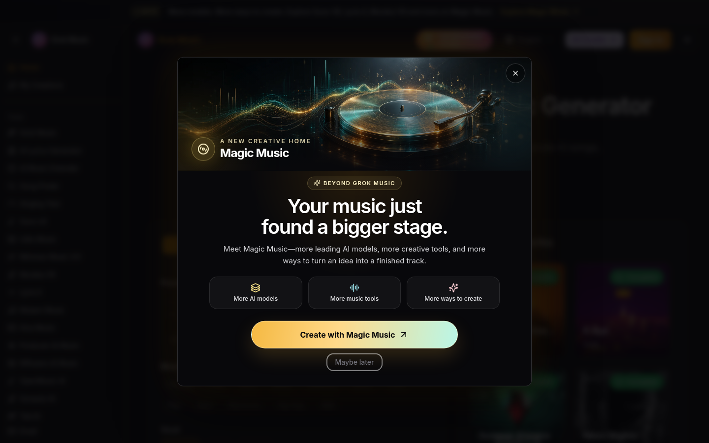 grokmusic.org Homepage / Lander capture, where it does this