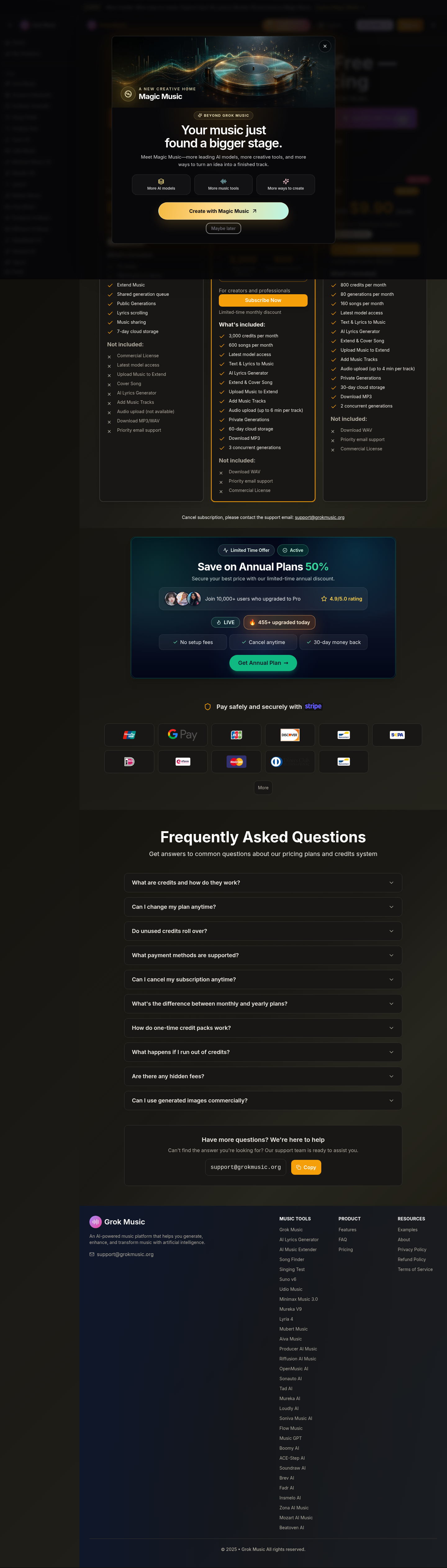grokmusic.org Pricing: the part of the page where it does this