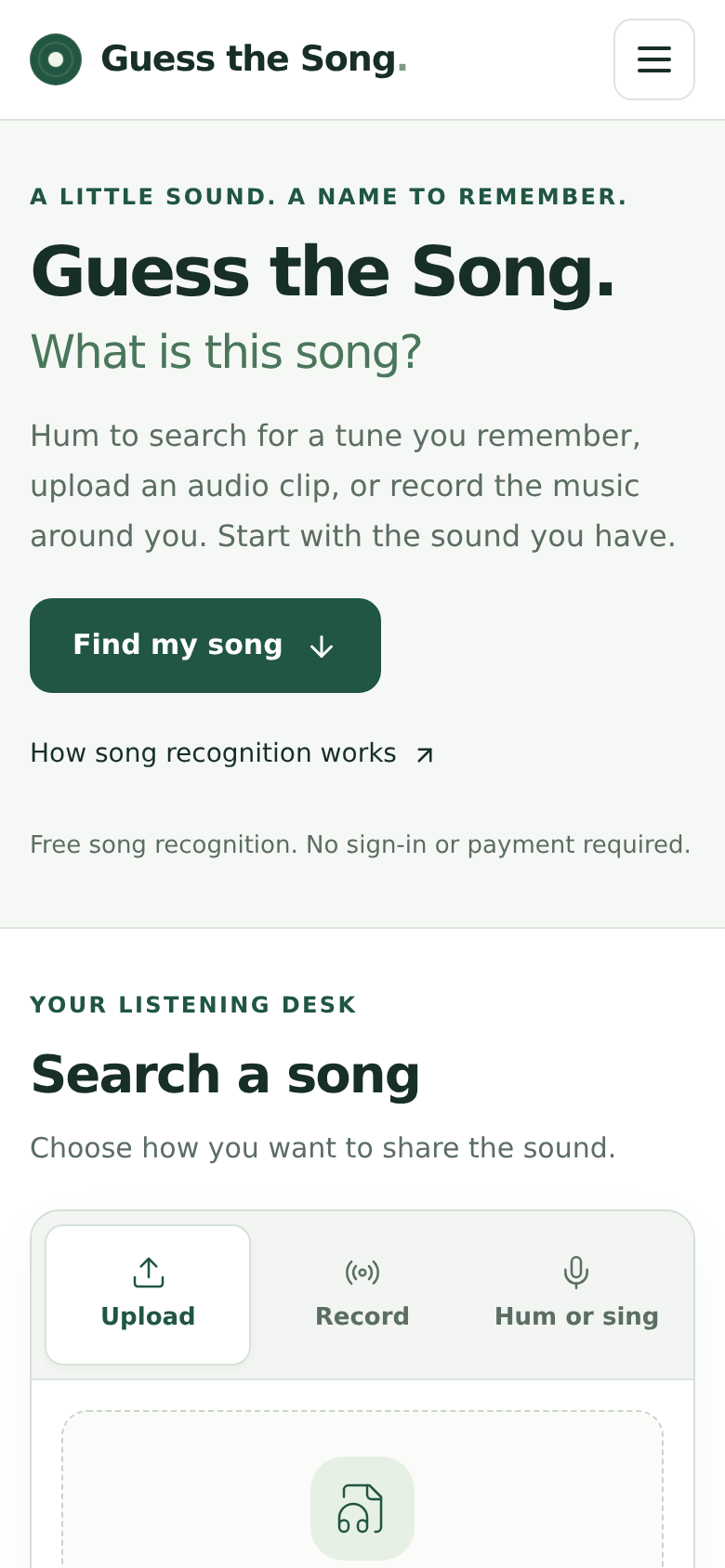guessthesong.art mobile capture of the first page