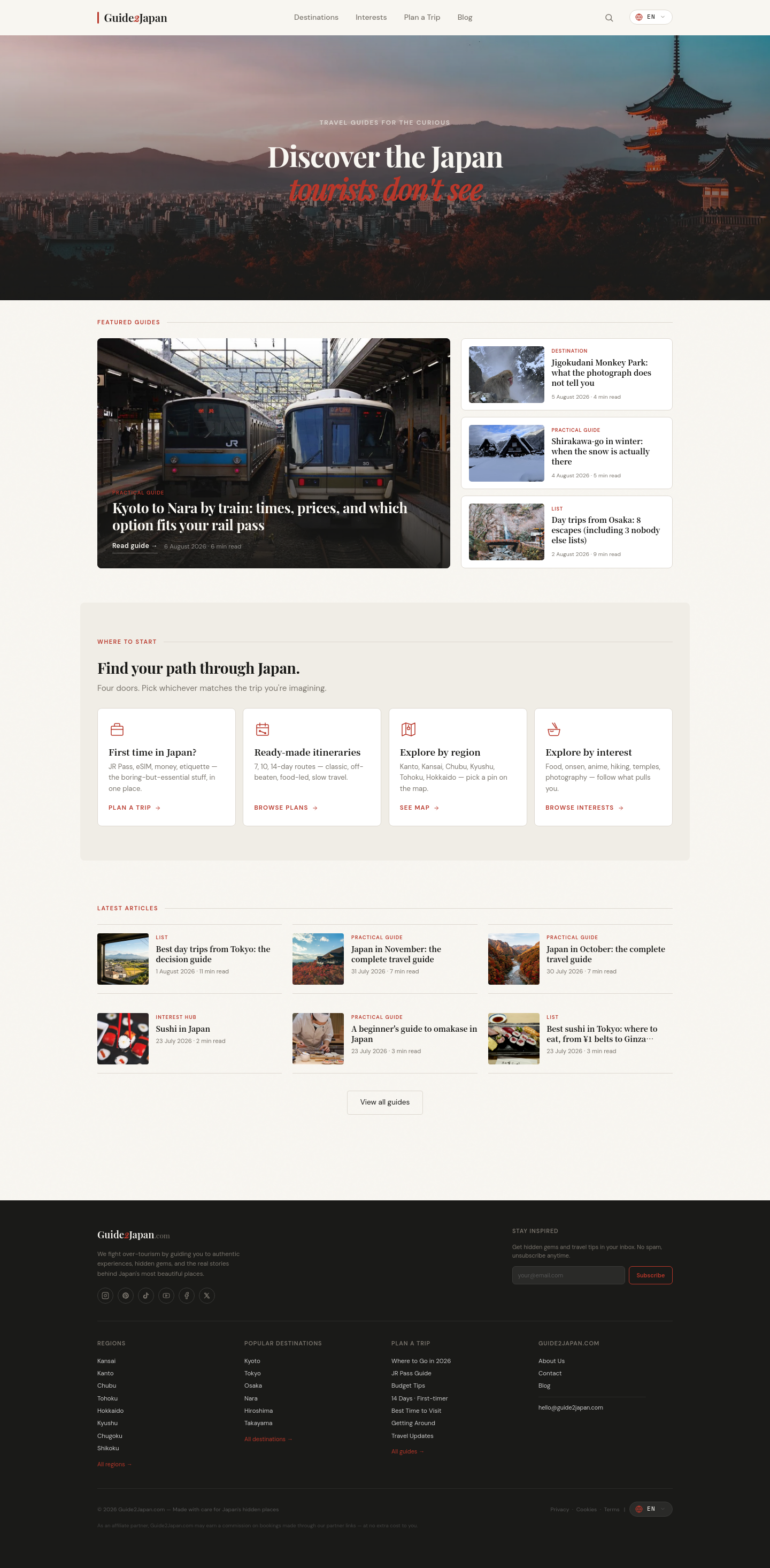 Nav section of guide2japan.com