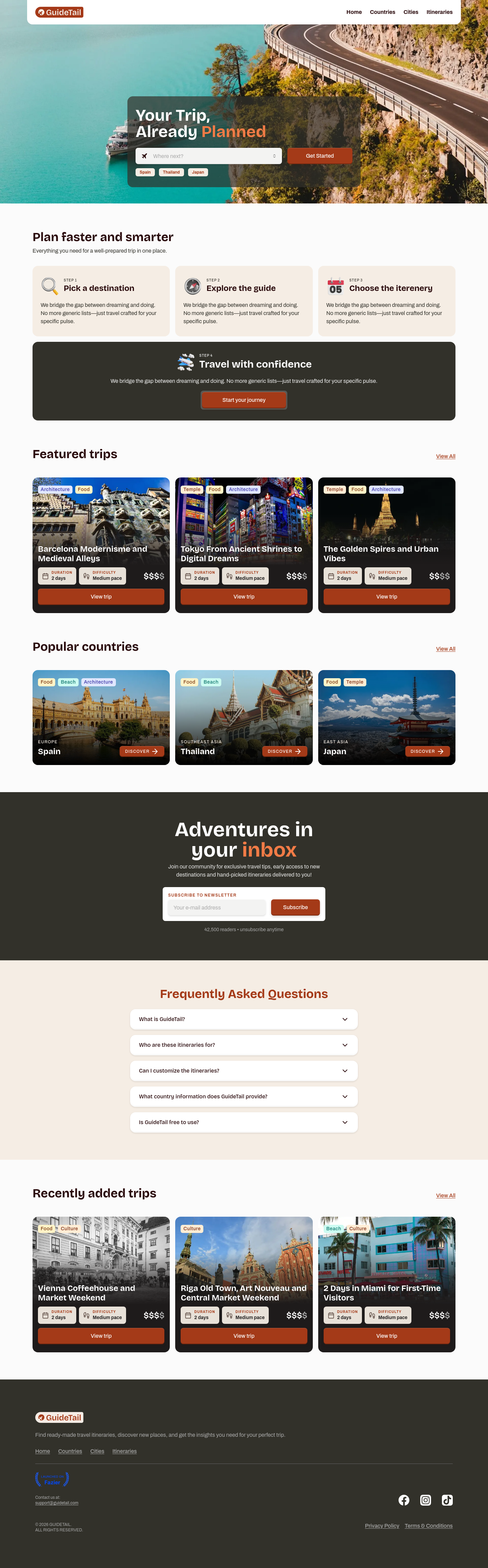 Nav section of guidetail.com