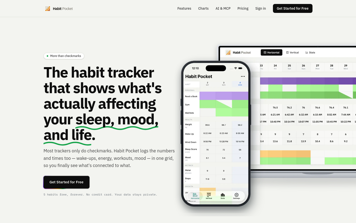 Above-the-fold capture of habitpocket.io