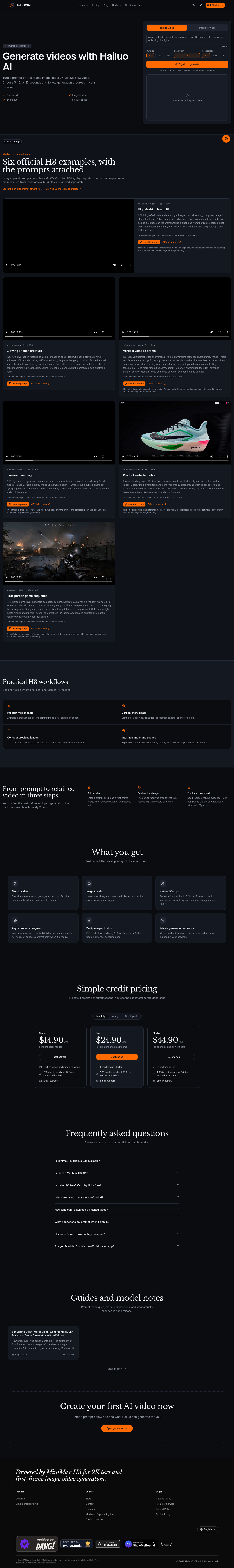 Nav section of hailuo03ai.com