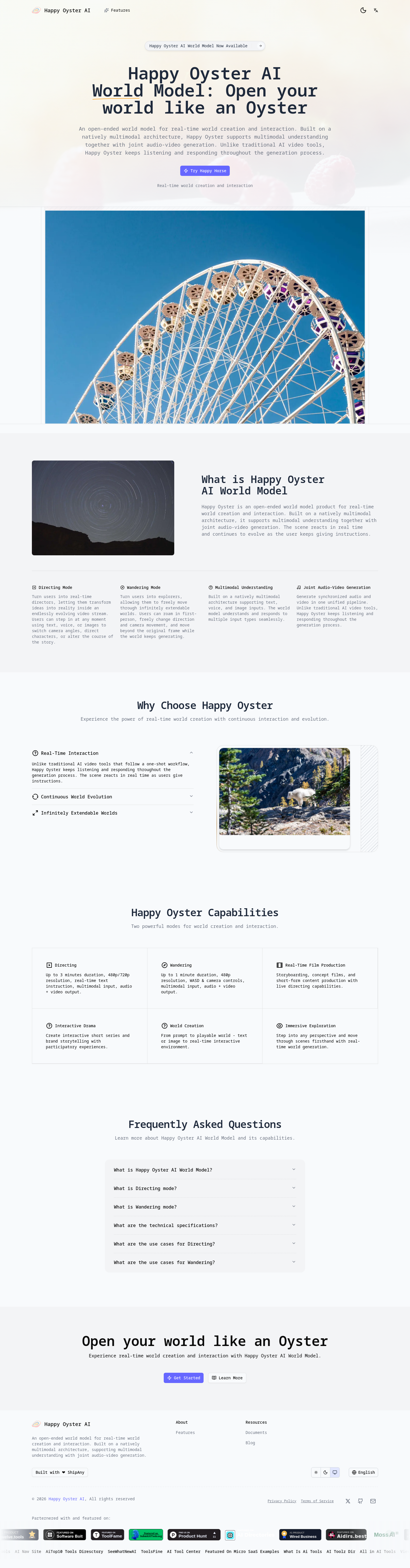 Hero section of happyoyster-ai.com