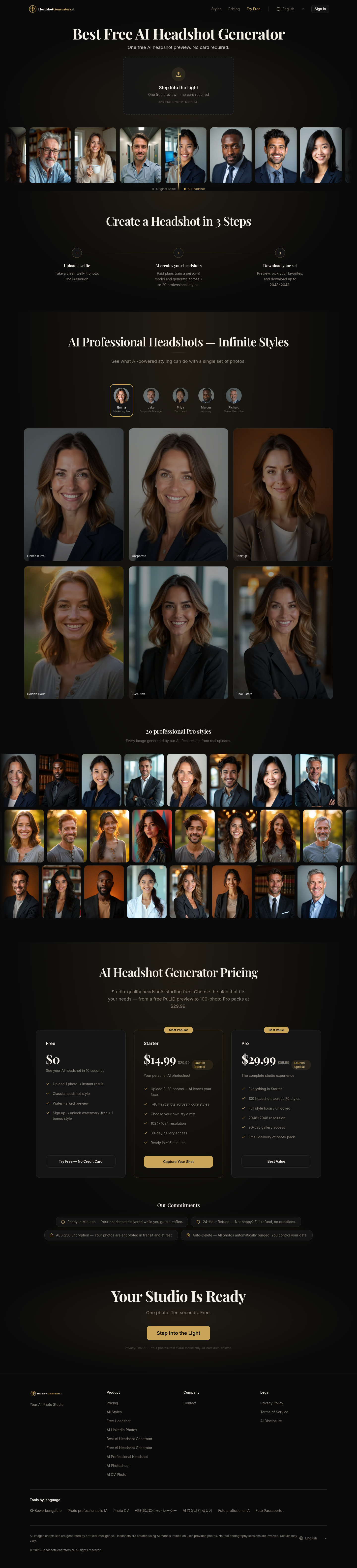 headshotgenerators.ai — Hero + Pricing