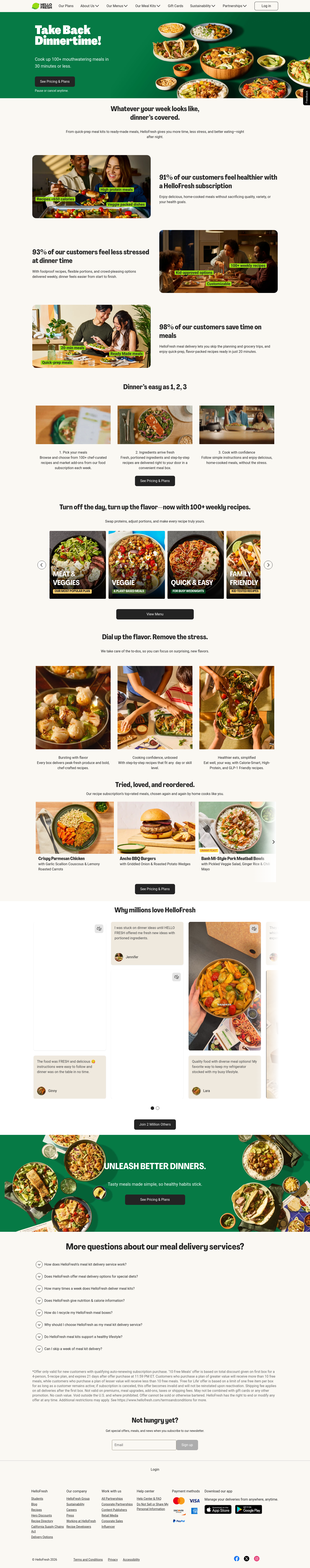 Nav section of hellofresh.com