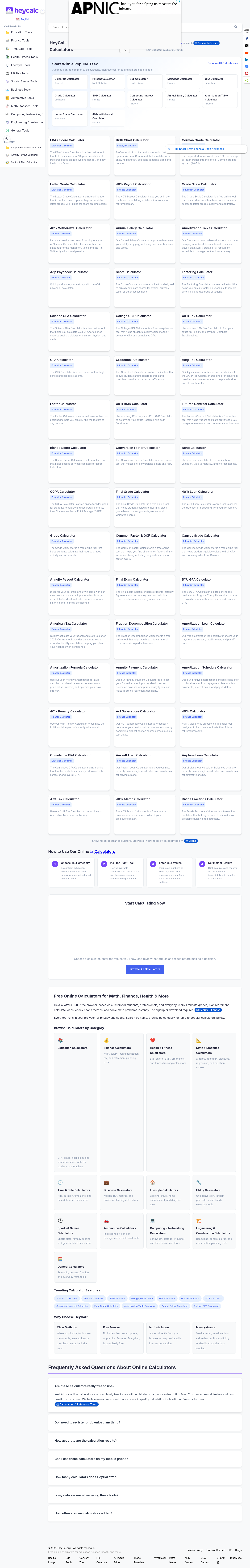 Hero section of heycalc.org