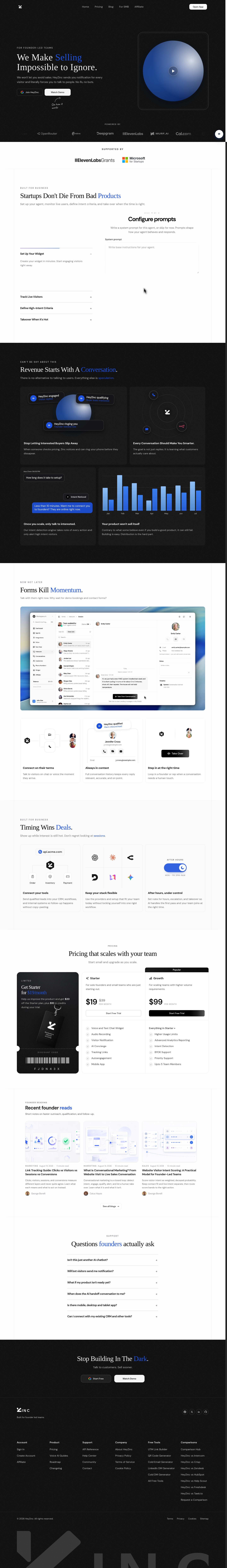 Nav section of heyzinc.com