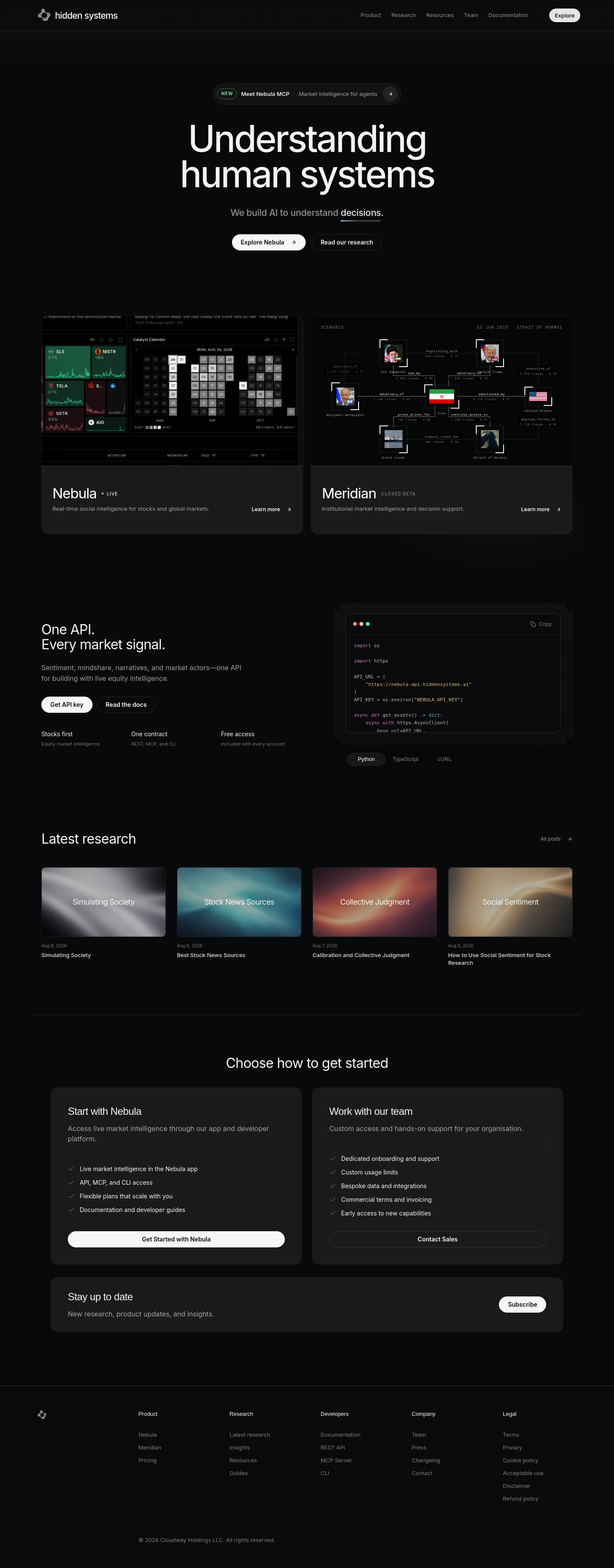 Nav section of hiddensystems.ai