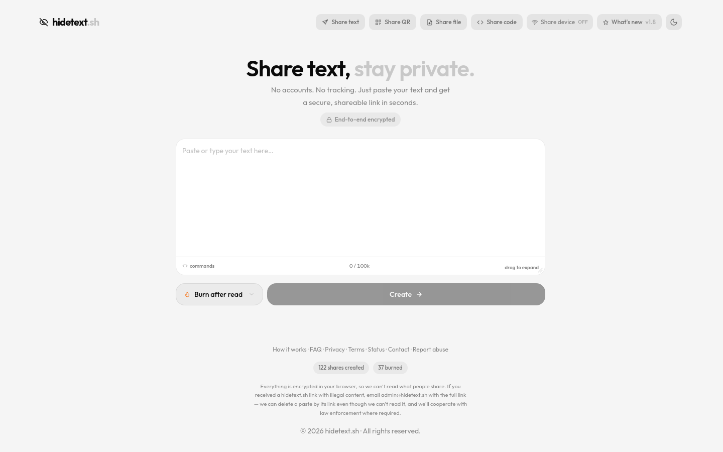 Above-the-fold capture of hidetext.sh