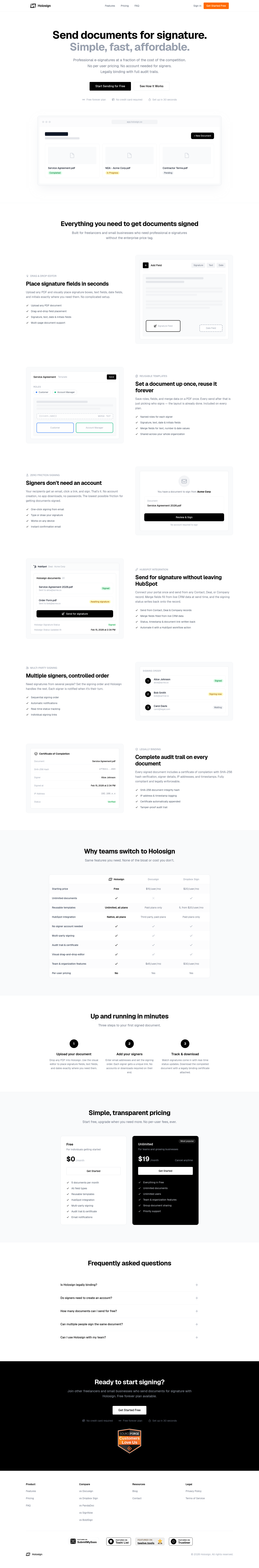 Nav section of holosign.co