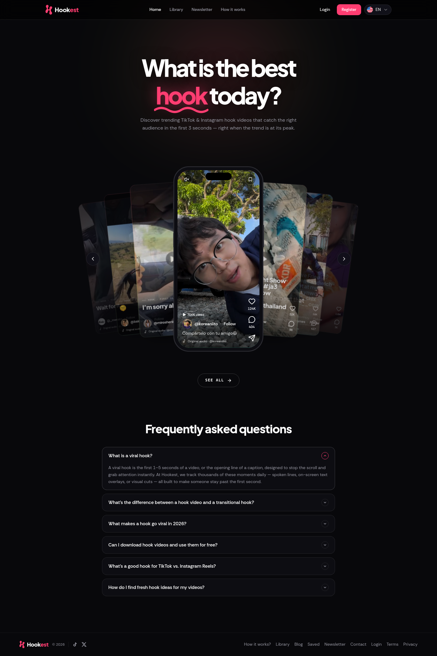 Nav section of hookest.com