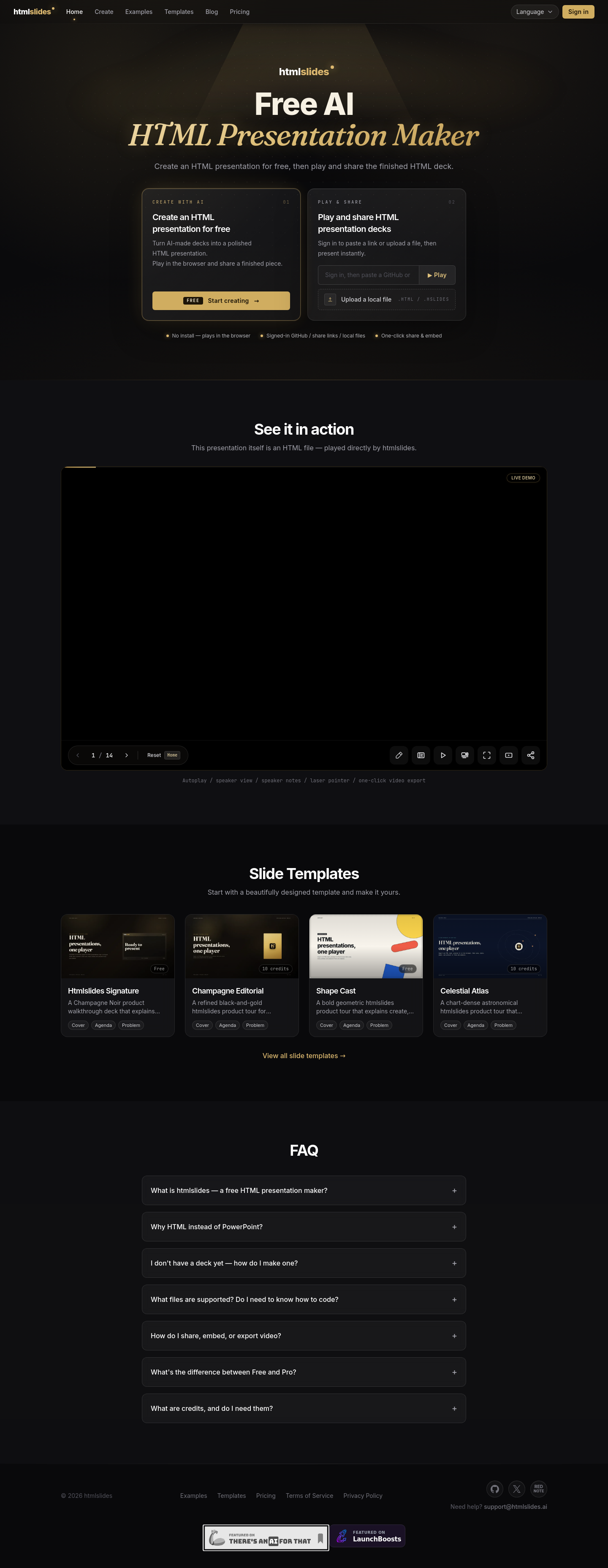 Nav section of htmlslides.ai
