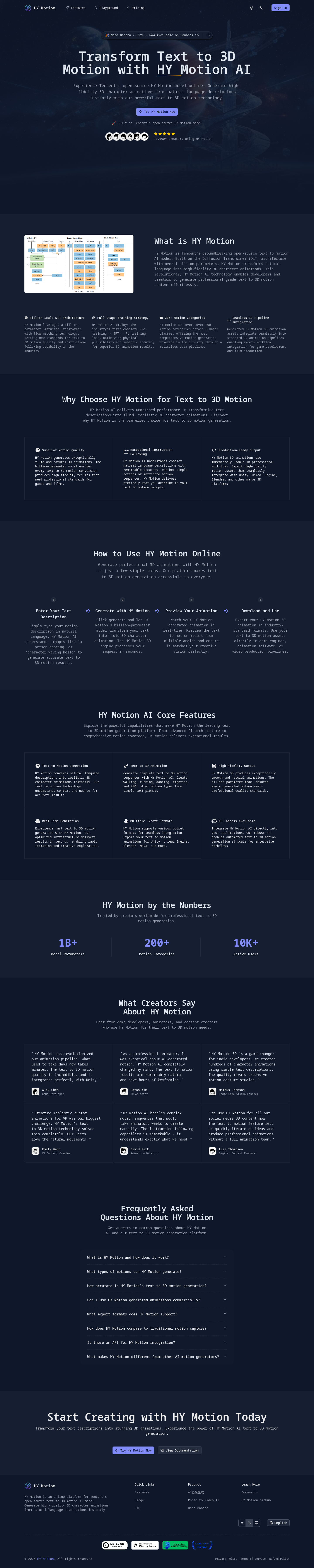 Hero section of hymotion.app