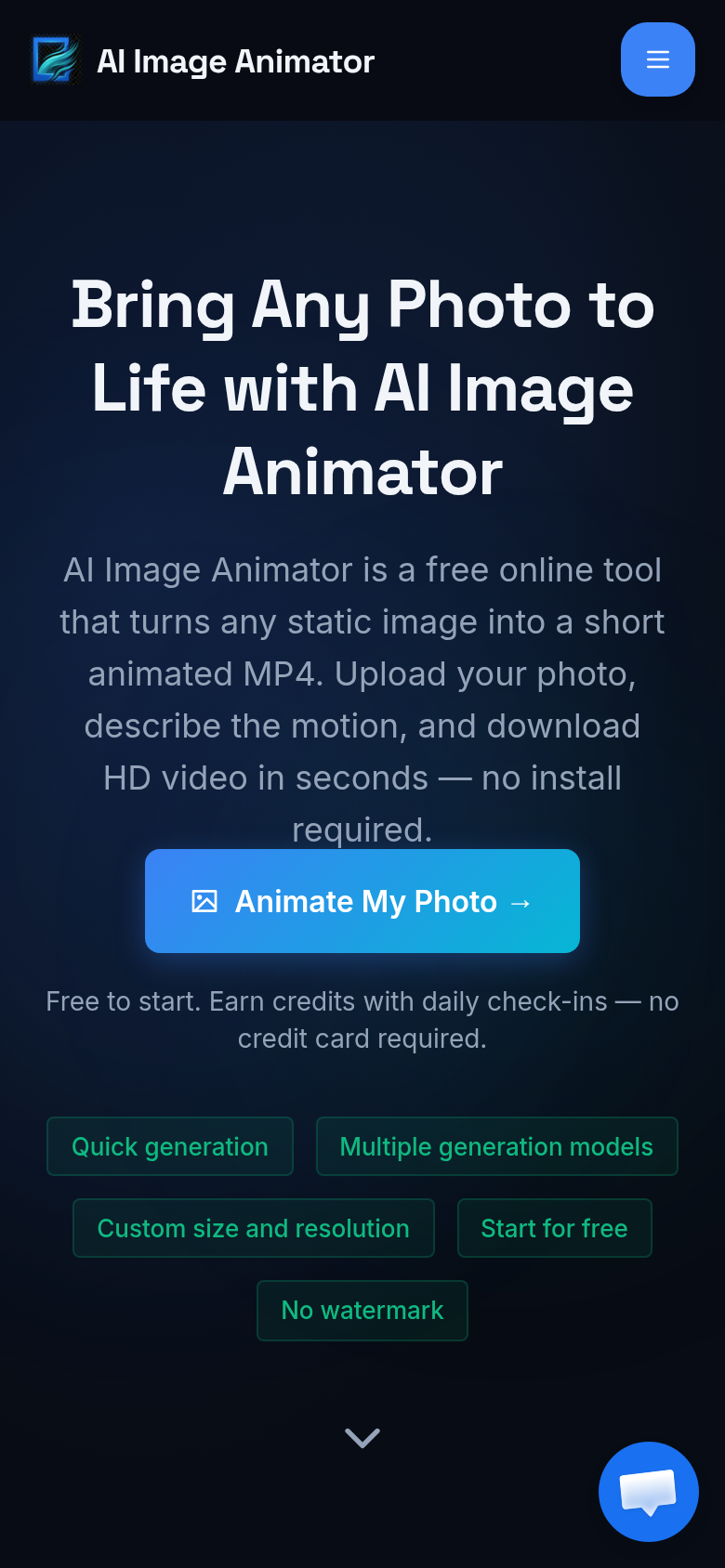 imageanimator.app mobile capture of the first page
