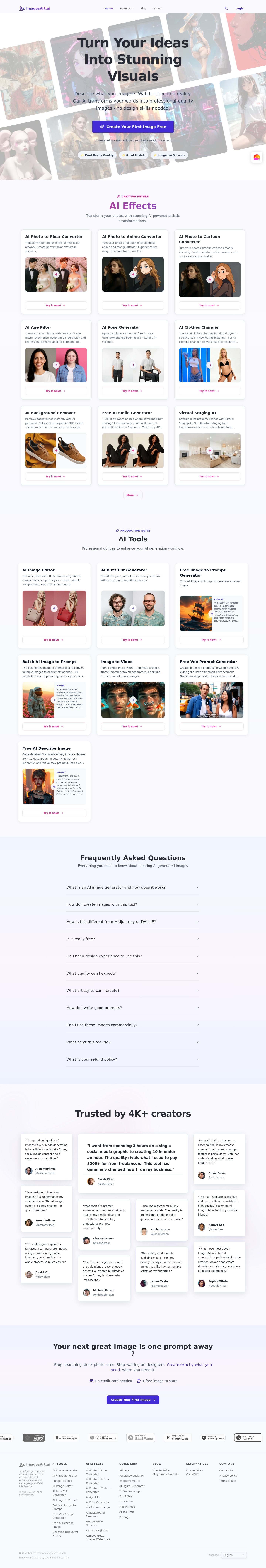 Nav section of imagesart.ai
